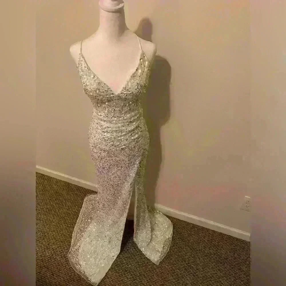 Primavera Formal Prom Dress White with Pastel Sequins Size 4 - Picture 6 of 10